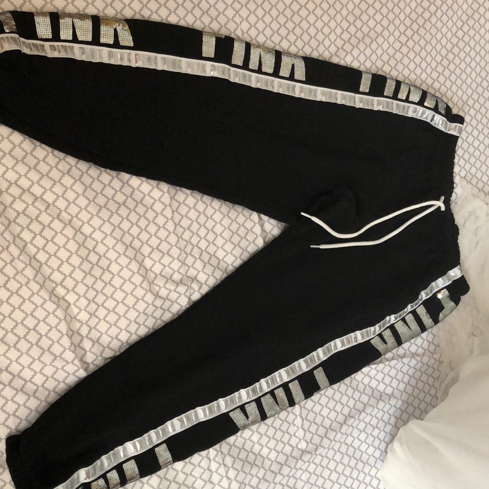 PINK sweats size L black and silver